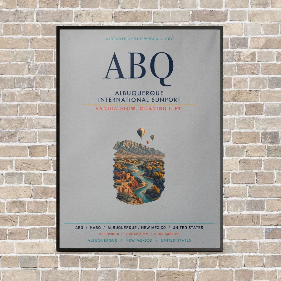 Albuquerque International Sunport ABQ vertical canvas print - framed - light gray background