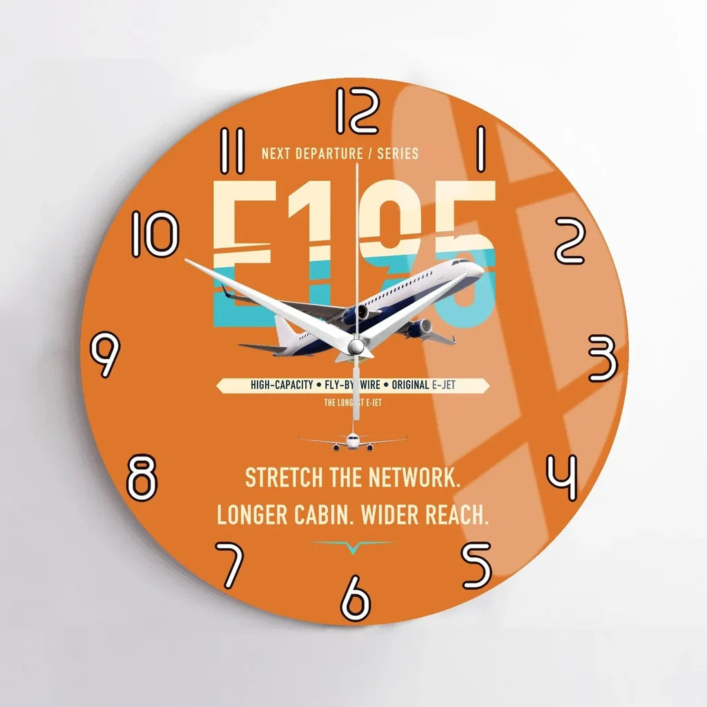 Embraer E195 design on orange no frame wall clock