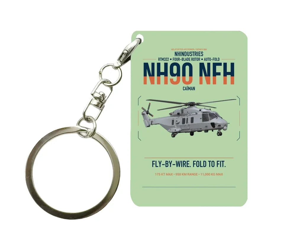 NHIndustries NH90 NFH Caïman design on light green designed key chain, double-side print