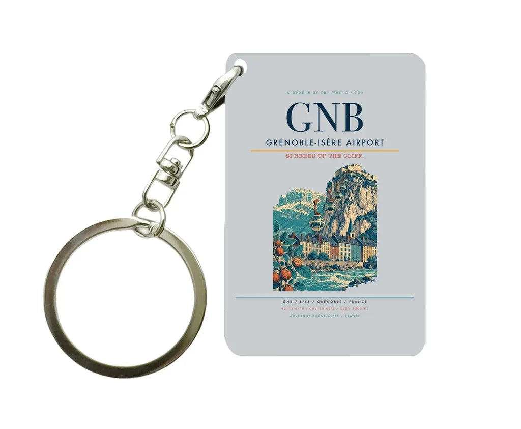 Grenoble-Isère Airport (GNB) design on light gray key chain