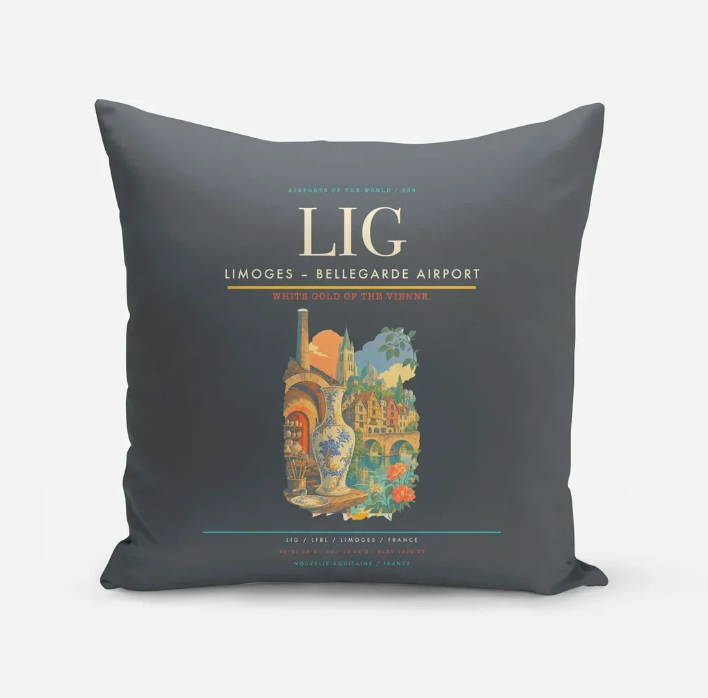 Limoges – Bellegarde Airport (LIG) design on gray pillow