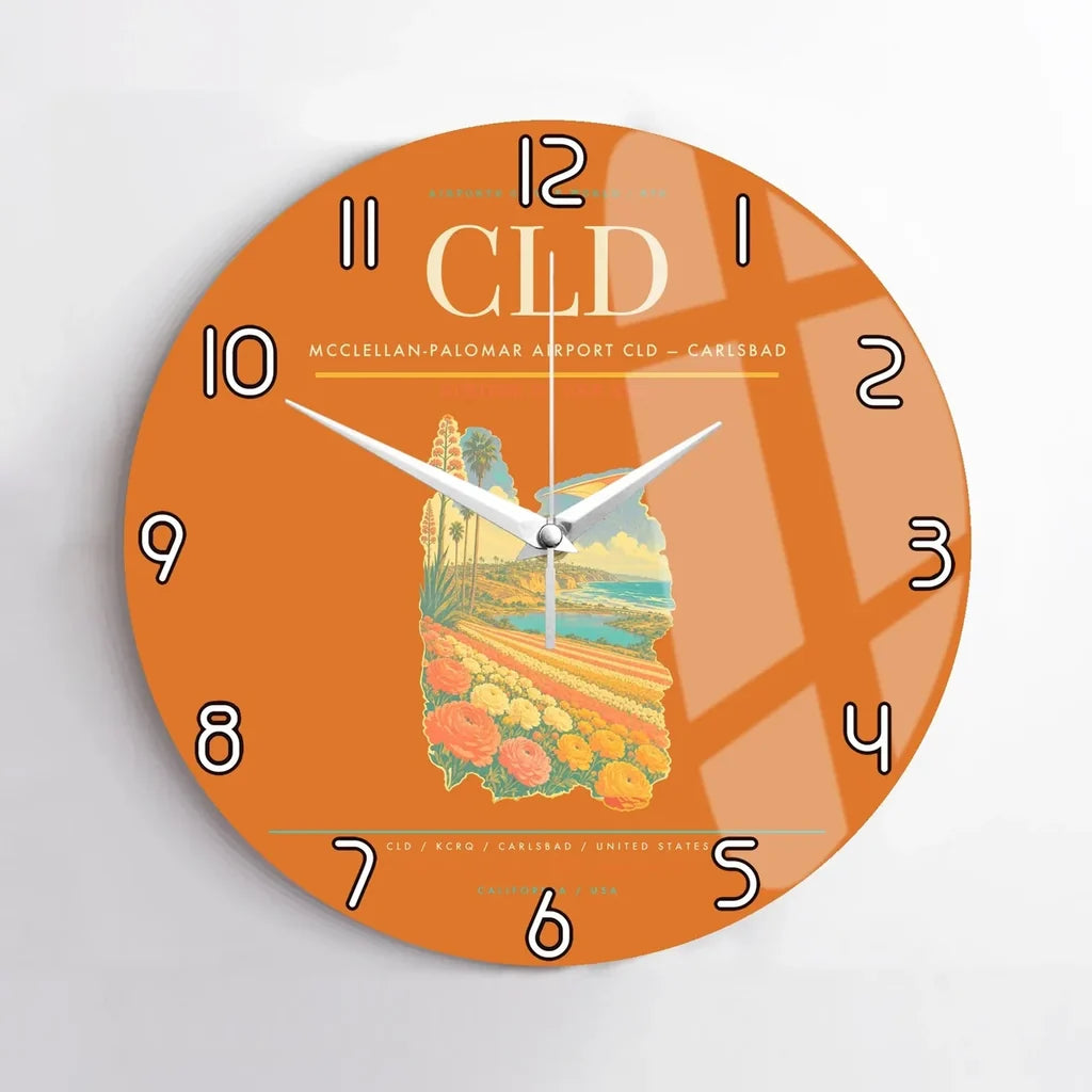McClellan-Palomar Airport (CLD) design on orange no frame wall clock