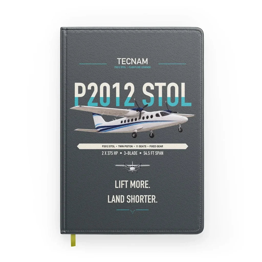 Tecnam P2012 STOL design on gray notebook