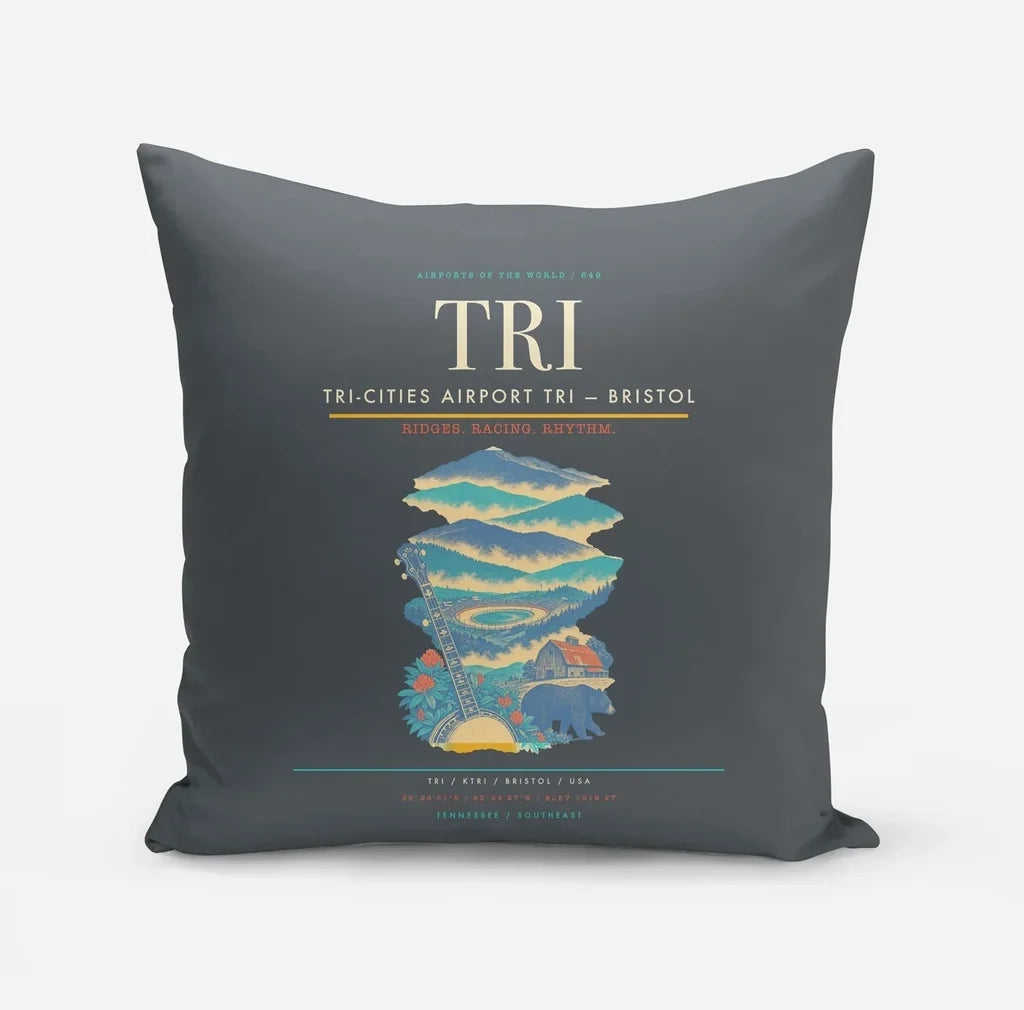 Tri-Cities Airport (TRI) design on gray pillow
