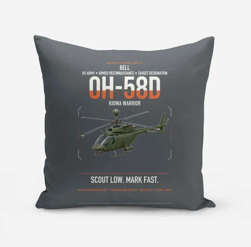 Bell OH-58D Kiowa Warrior design on gray pillow