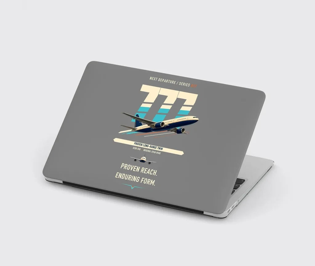 Boeing 777-200ER design on gray MacBook case