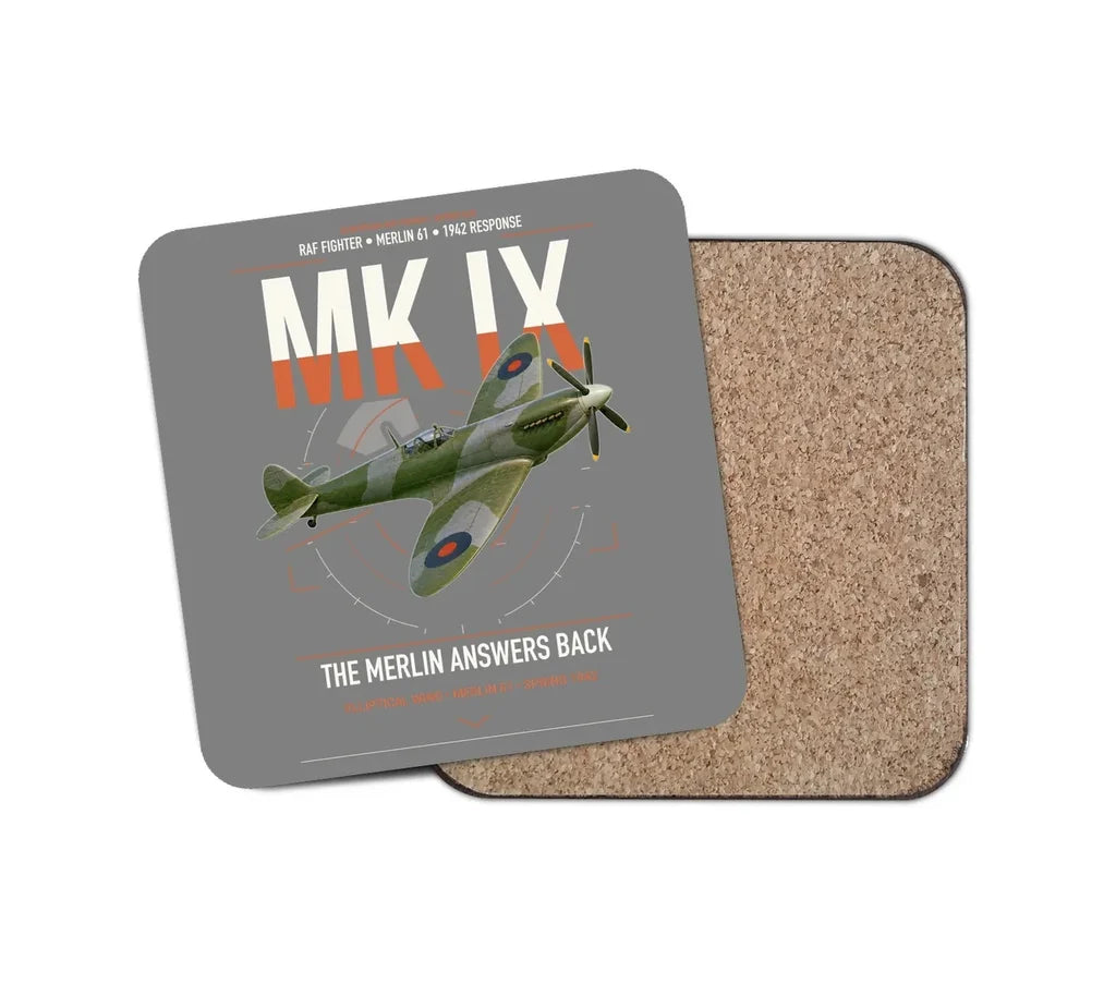 Supermarine Spitfire Mk IX design on gray 1 piece coaster