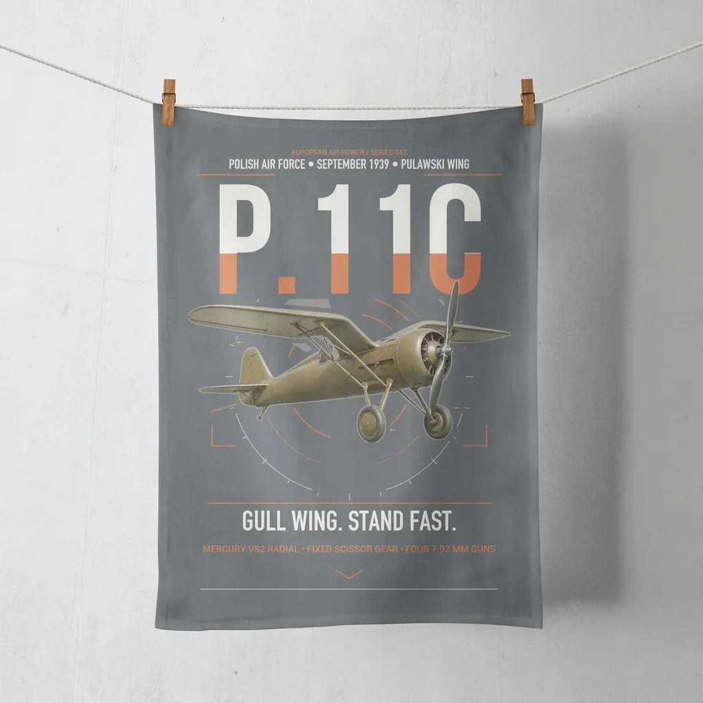 PZL P.11c design on gray towel