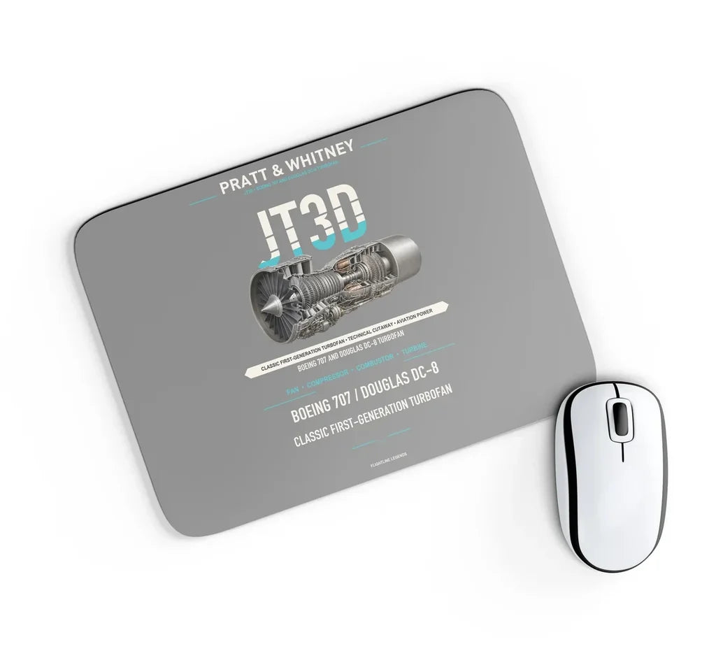 JT3D design on gray rectangle mouse pad