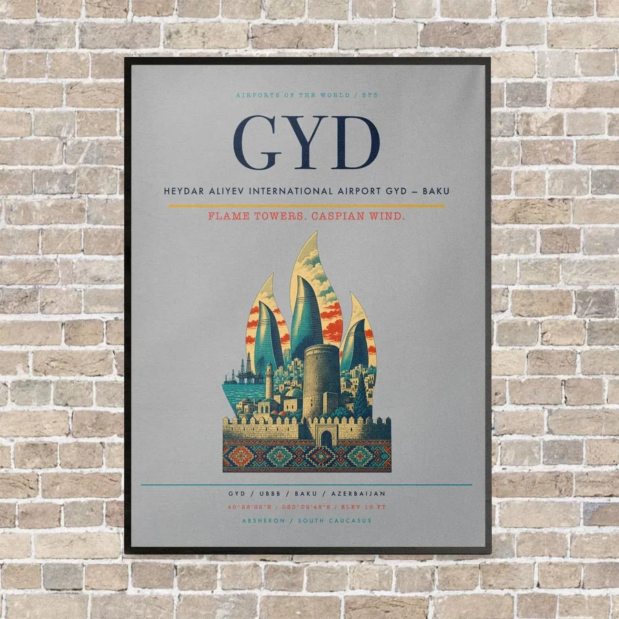 Heydar Aliyev International Airport GYD — Baku vertical canvas print - framed - light gray background