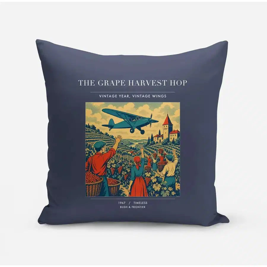 VINTAGE G4445 - The Grape Harvest Hop - Designed Pillows design on navyblue