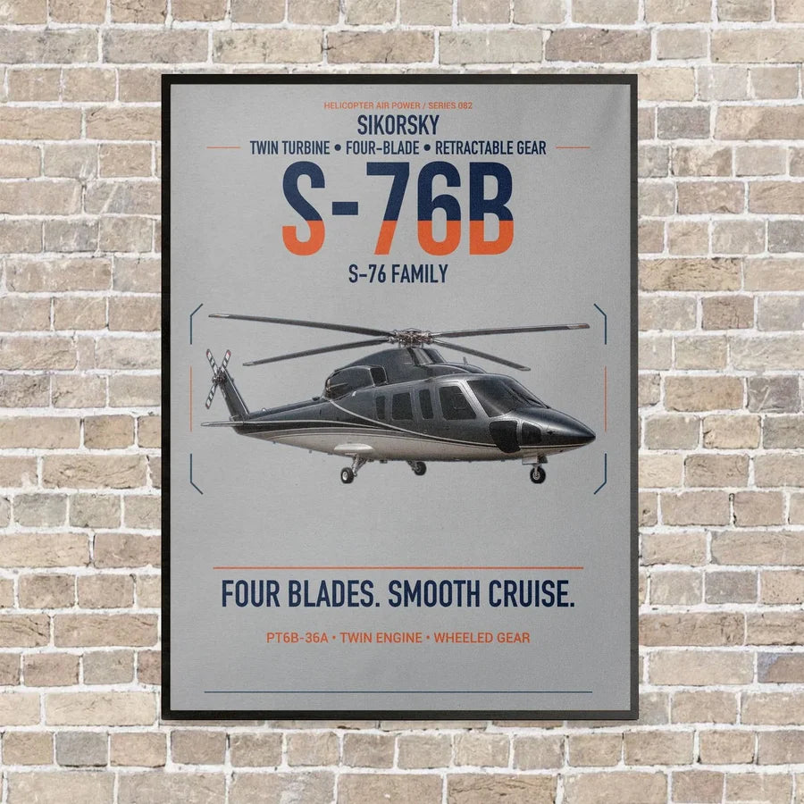 Sikorsky S-76B vertical canvas print - framed - light gray background