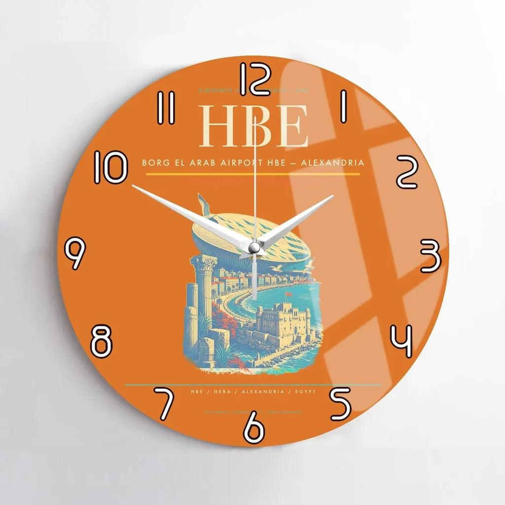 Borg El Arab Airport (HBE) design on orange no frame wall clock