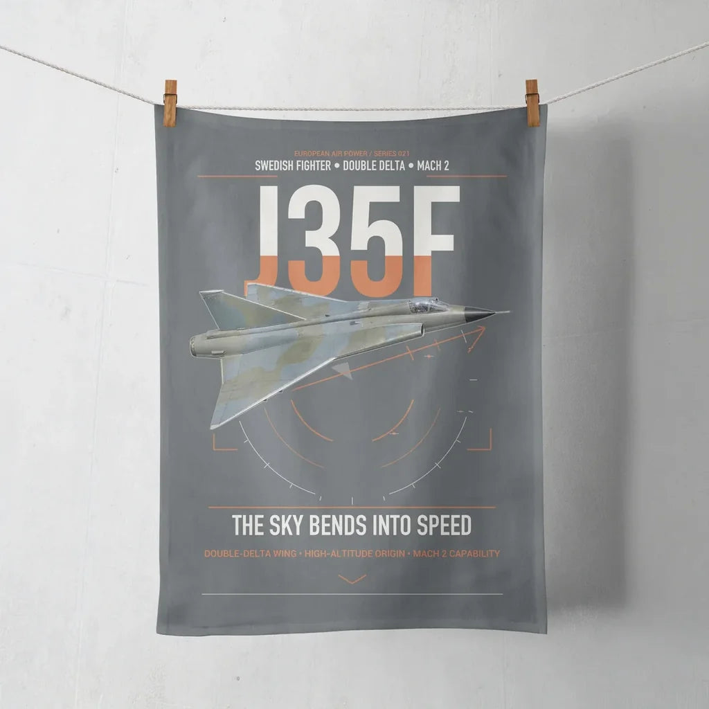 Saab J 35F Draken design on gray towel