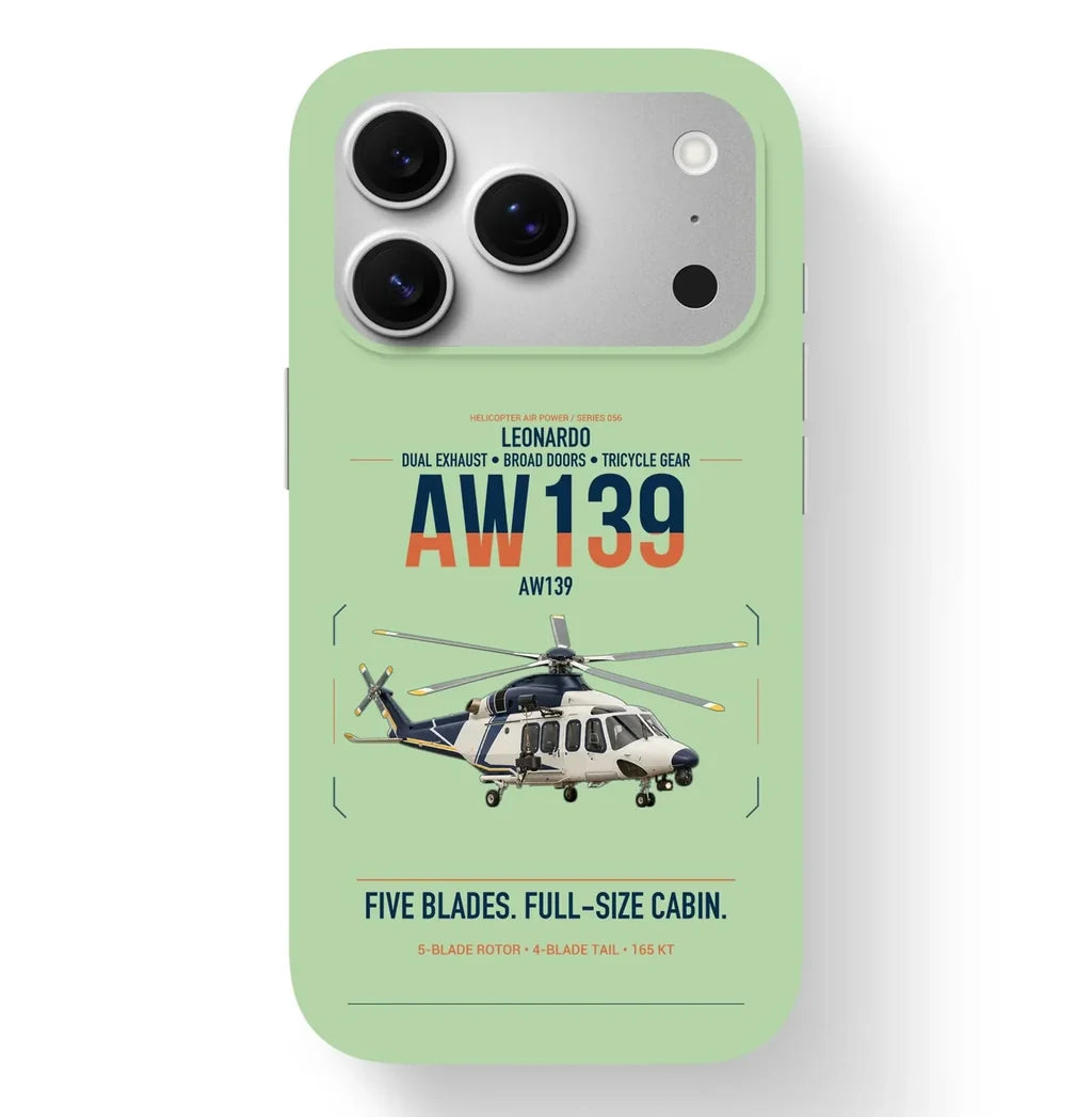 Leonardo AW139 design on light green magsafe iphone case, for iPhone 17 Pro