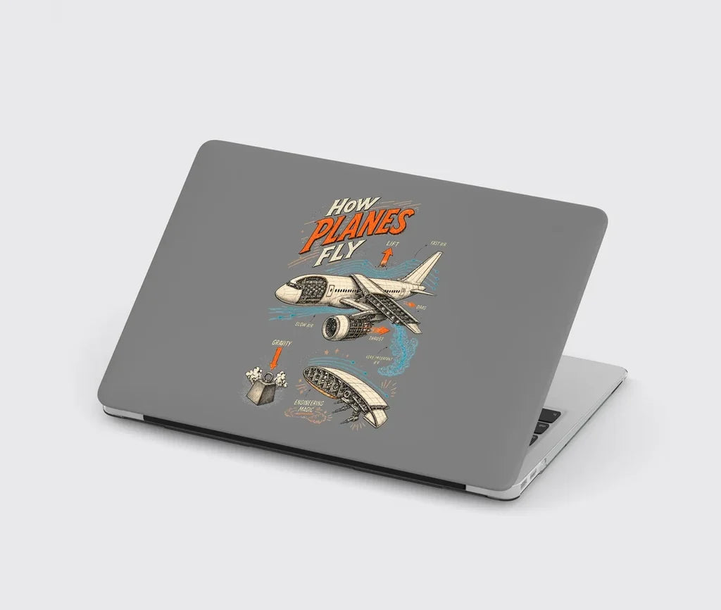 How Planes Fly V2 design on gray MacBook case