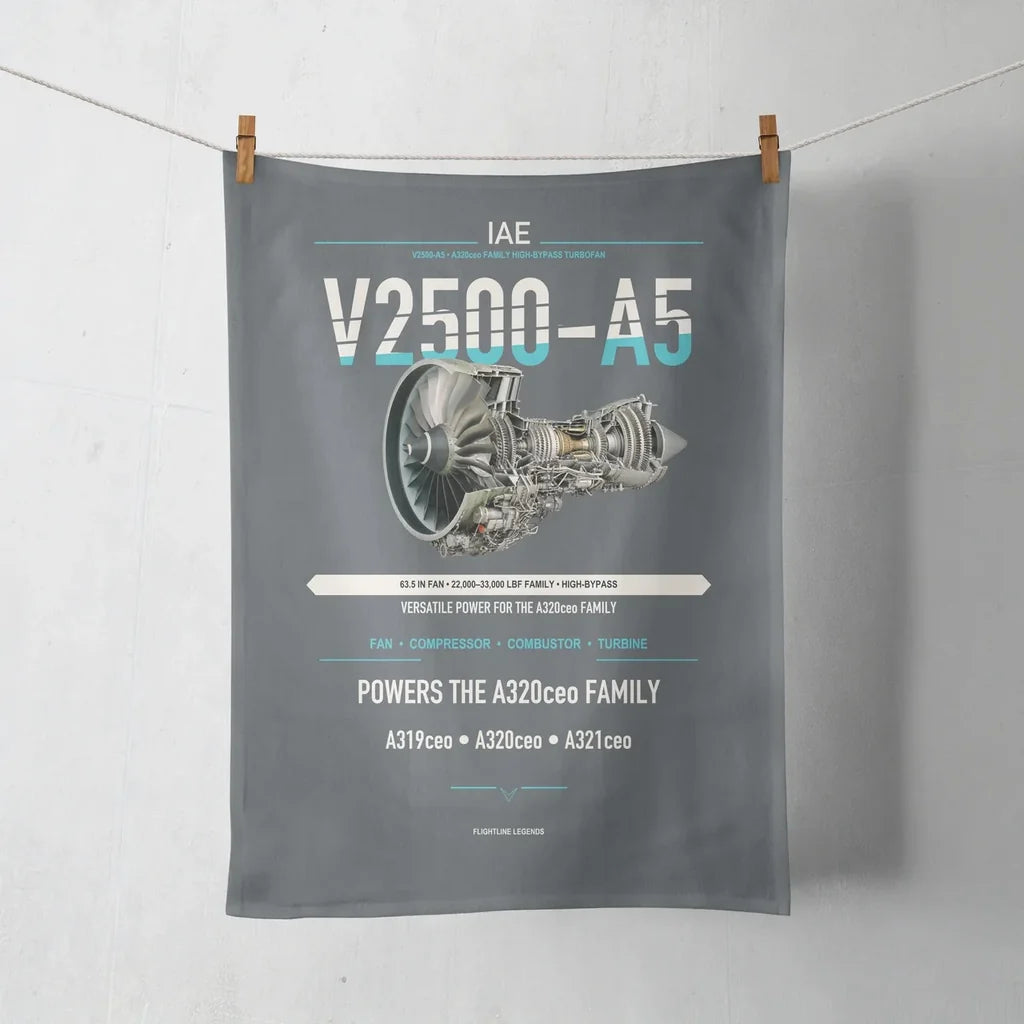 V2500-A5 design on gray towel