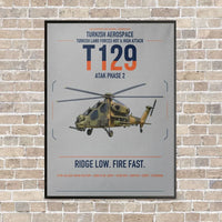 Thumbnail for Turkish Aerospace T129 ATAK Phase 2 vertical canvas print - framed - light gray background
