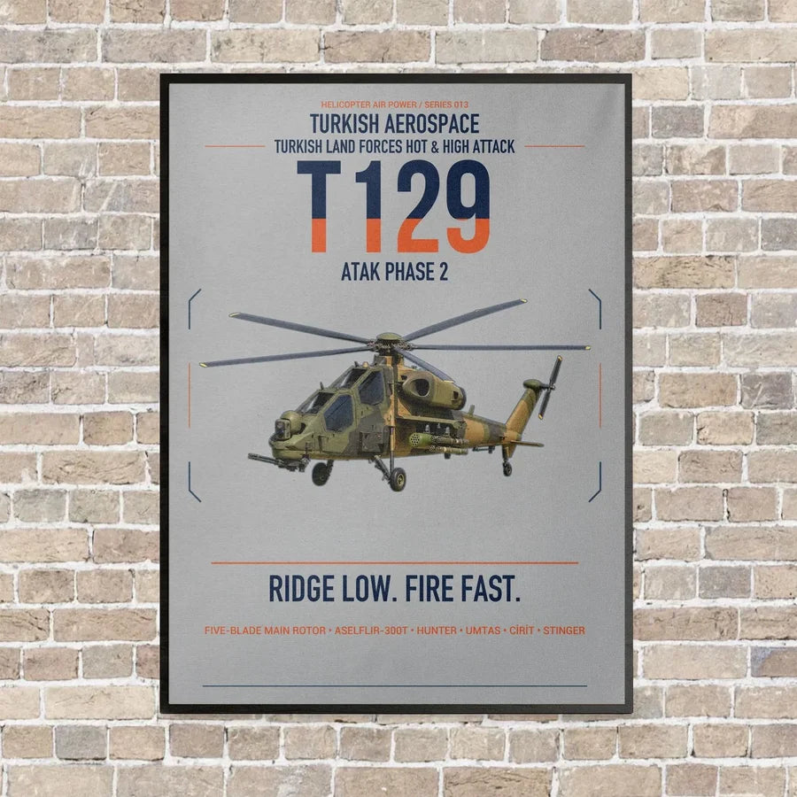 Turkish Aerospace T129 ATAK Phase 2 vertical canvas print - framed - light gray background