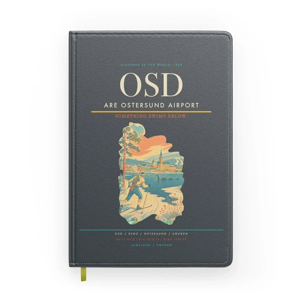 Are Ostersund Airport (OSD) design on gray notebook