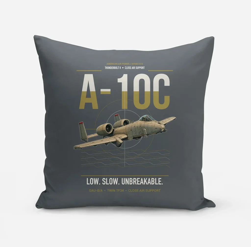 A-10C Thunderbolt II design on gray pillow