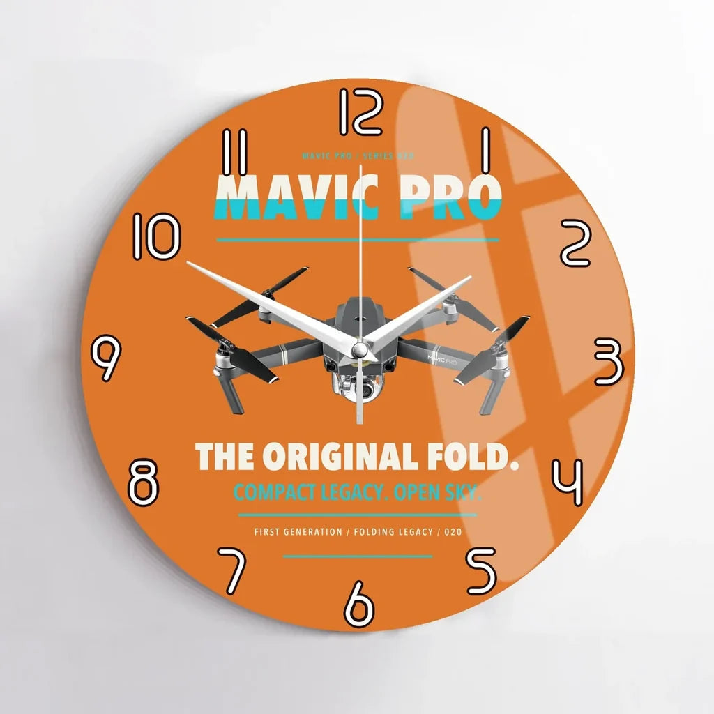 DJI Mavic Pro design on orange no frame wall clock