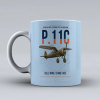 Thumbnail for PZL P.11c design on light blue ceramic mug, double-side print