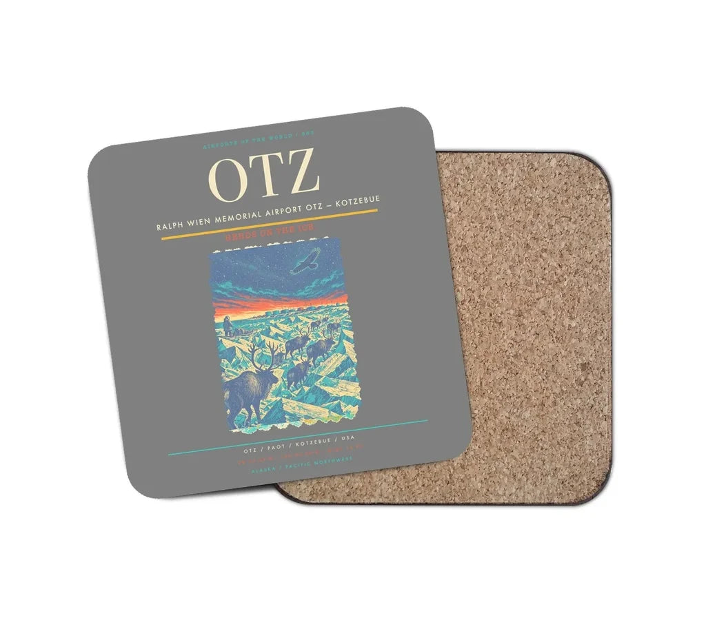 Ralph Wien Memorial Airport (OTZ) design on gray 1 piece coaster