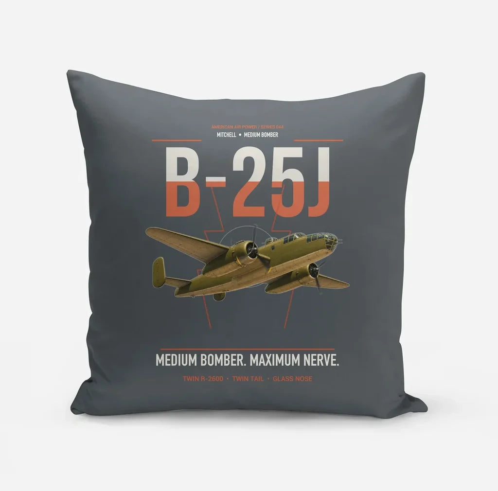 B-25J Mitchell design on gray pillow