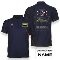 Thumbnail for Sikorsky CH-34C Choctaw design on navy blue+name double-side polo t-shirt, double-side print