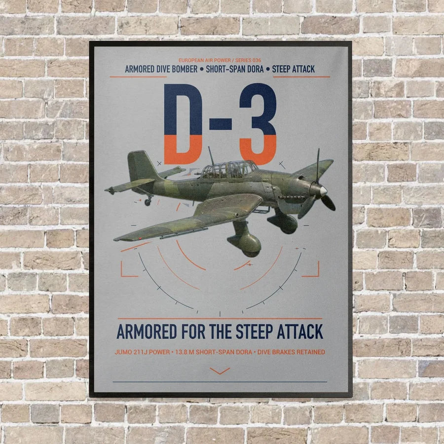 Junkers Ju 87D-3 vertical canvas print - framed - light gray background