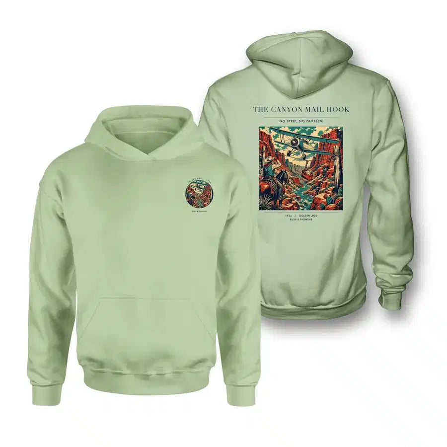 VINTAGE G4285 - The Canyon Mail Hook - Double-Side Hoodie design on lightgreen double side