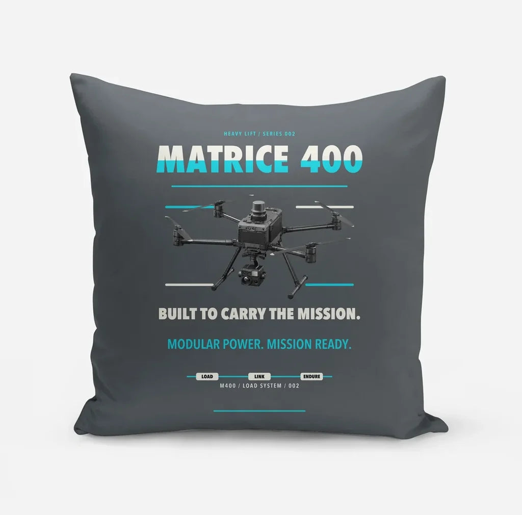 DJI Matrice 400 design on gray pillow