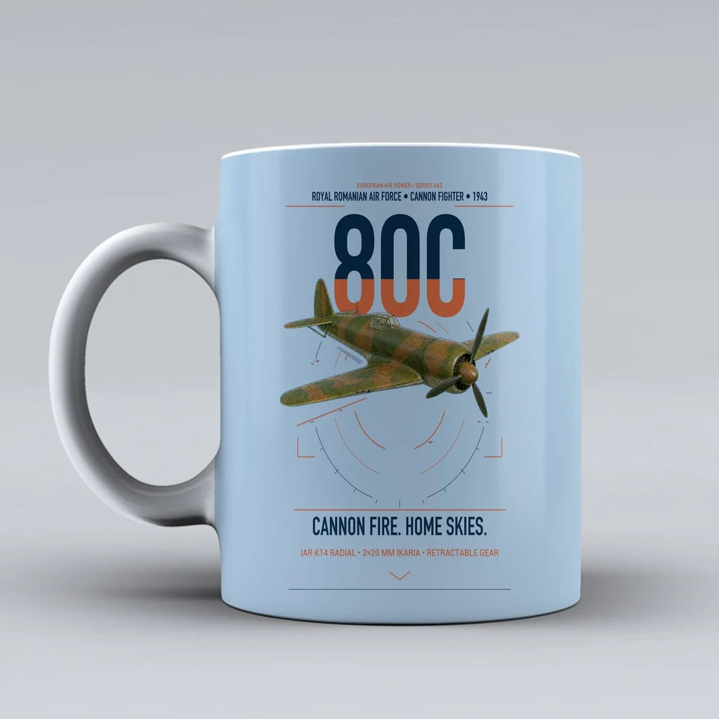 IAR 80C design on light blue ceramic mug, double-side print