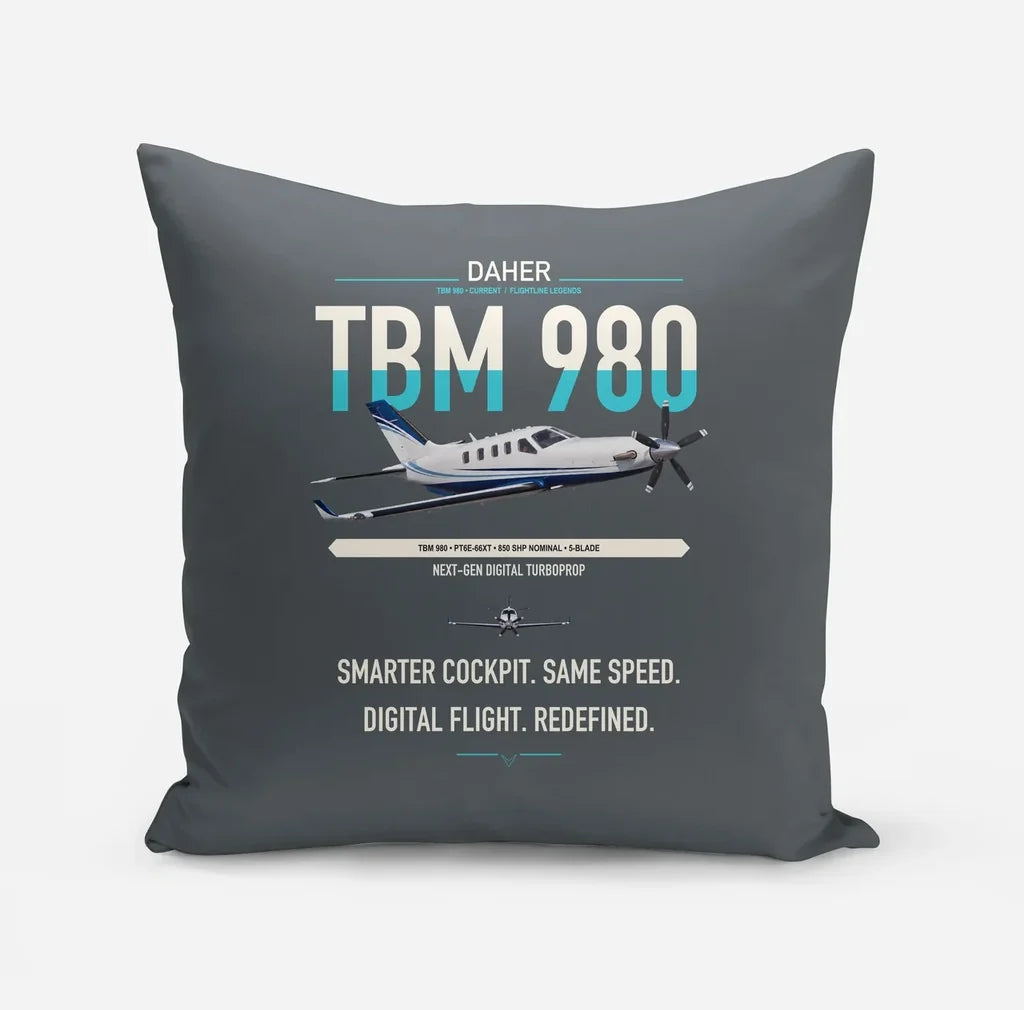 Daher TBM 980 design on gray pillow