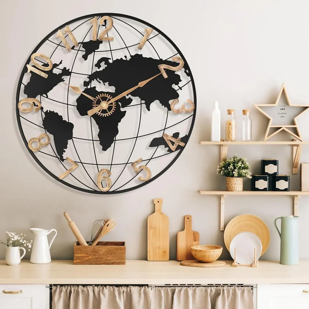 Large Map Metal Minimalist Round Wall Clock - view 20