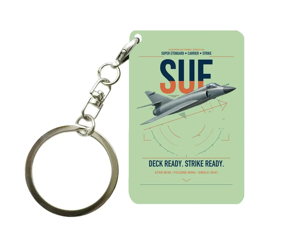 Dassault Super Étendard design on light green designed key chain, double-side print