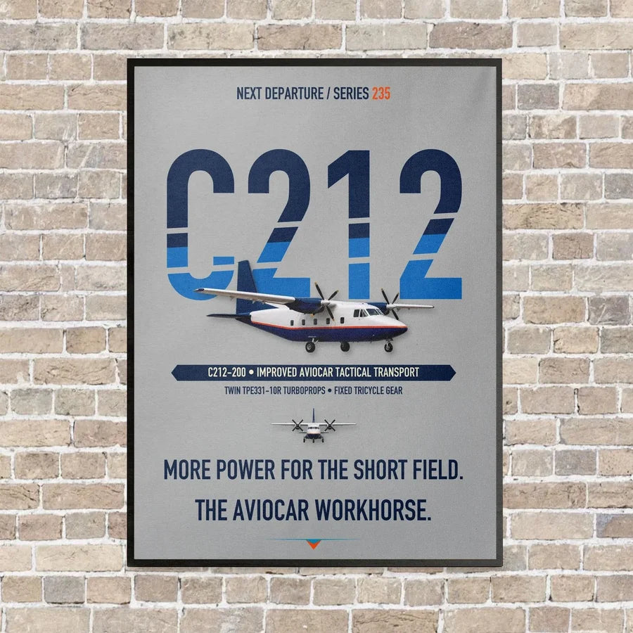 CASA C-212-200 Aviocar vertical canvas print - framed - light gray background
