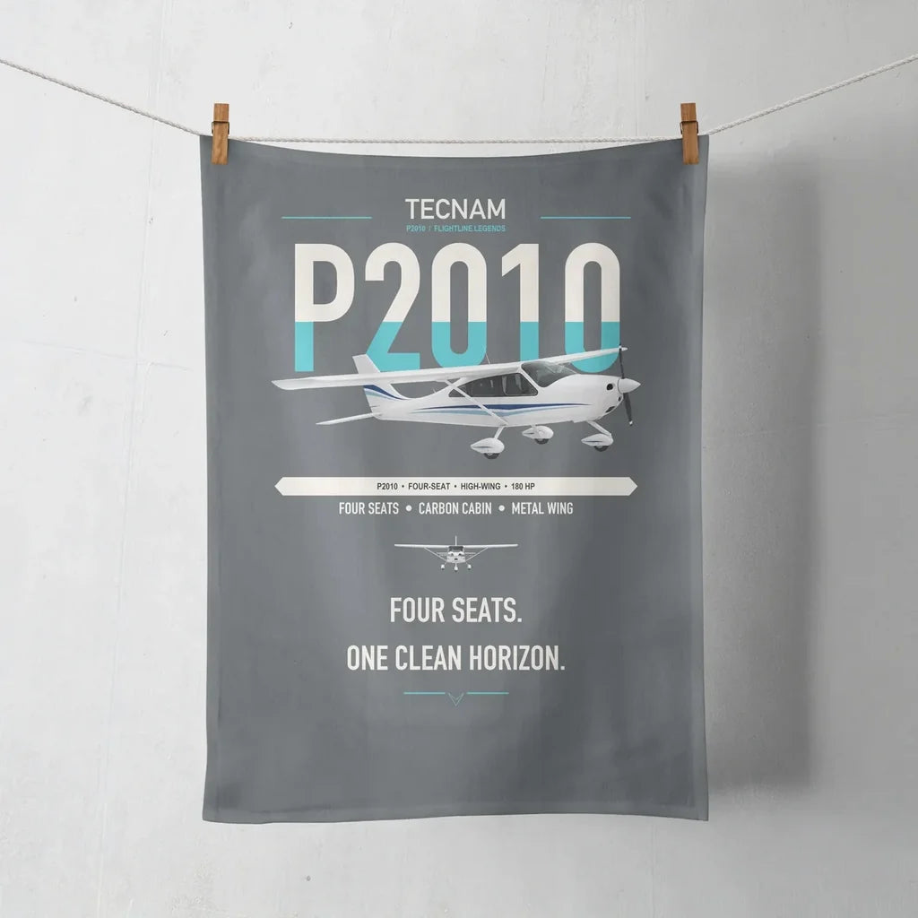 Tecnam P2010 design on gray towel