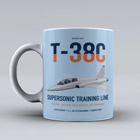 Thumbnail for T-38C Talon design on light blue ceramic mug, double-side print