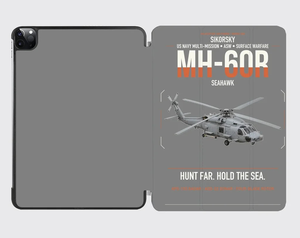 Sikorsky MH-60R Seahawk design on gray ipad tablet case