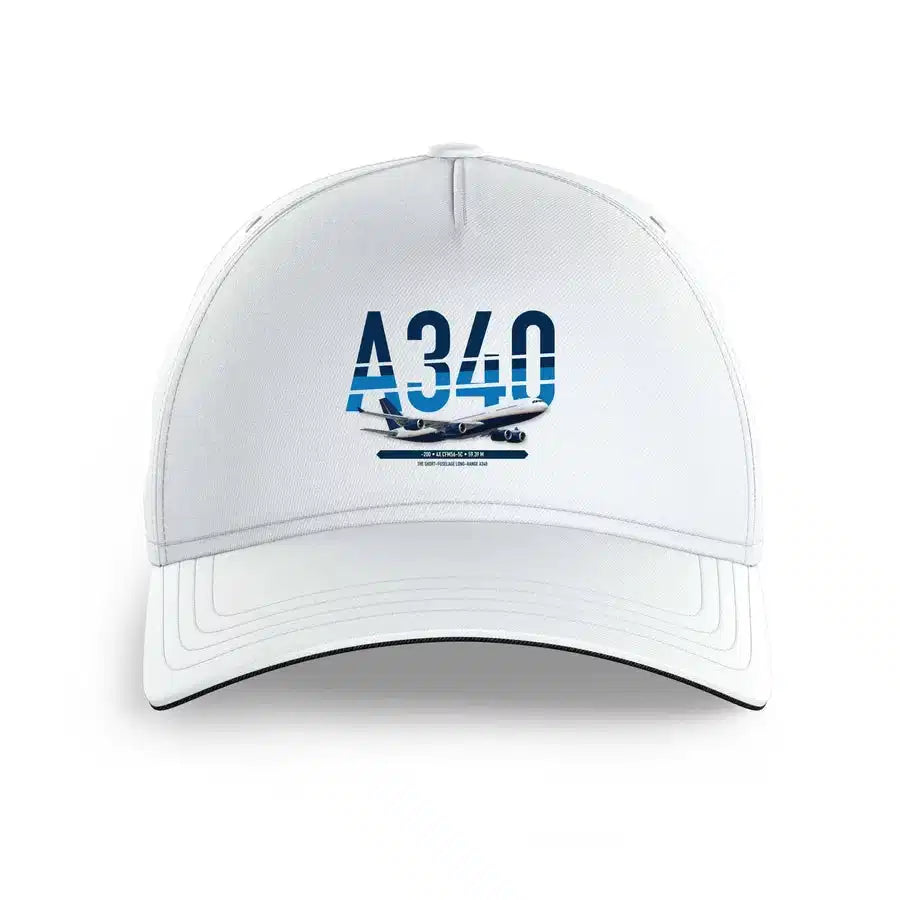 Airbus A340-200 design on white printed hat