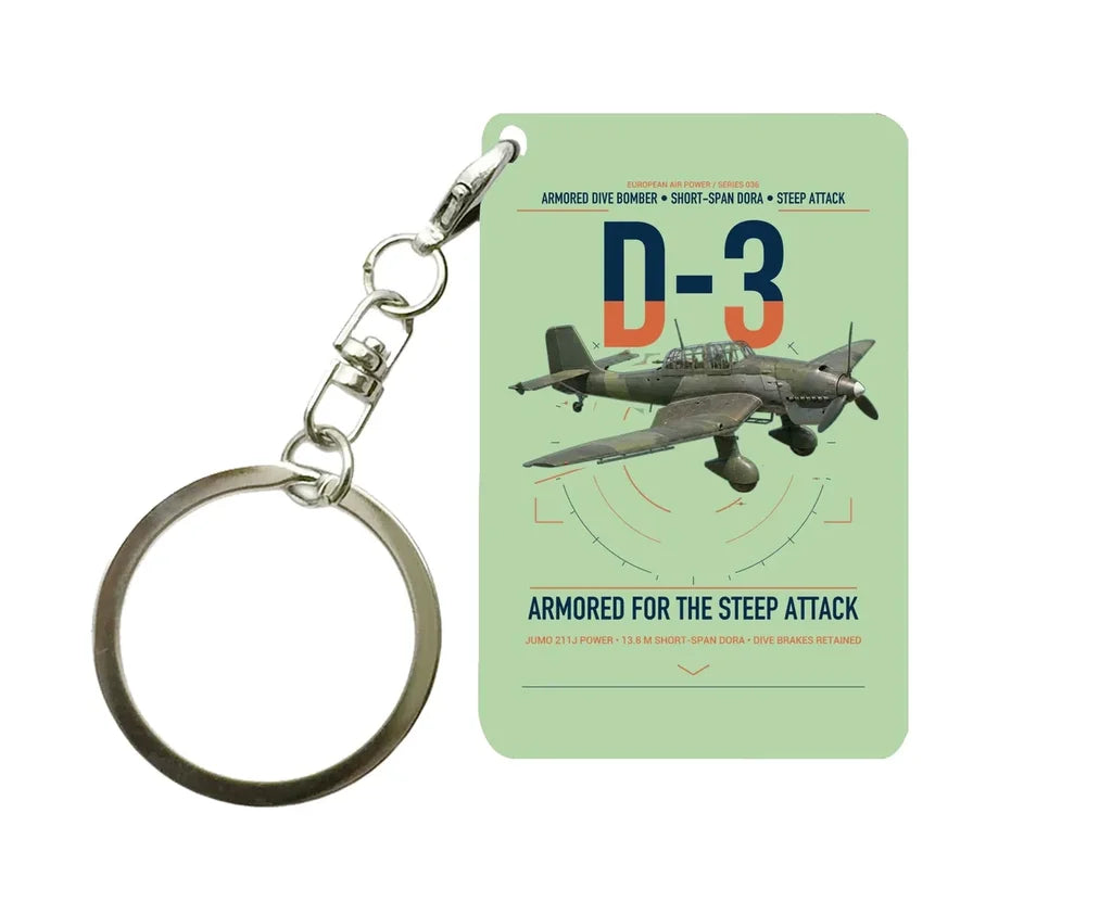 Junkers Ju 87D-3 design on light green designed key chain, double-side print