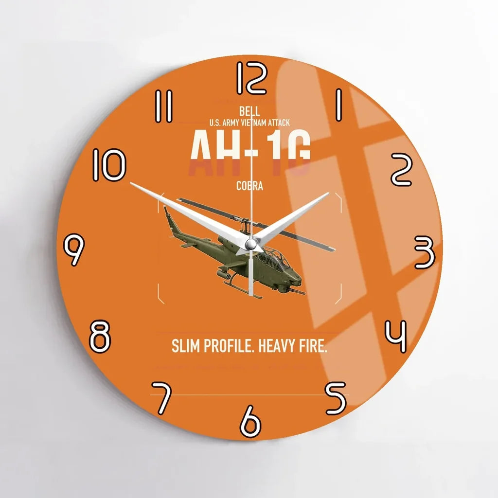 Bell AH-1G Cobra design on orange no frame wall clock