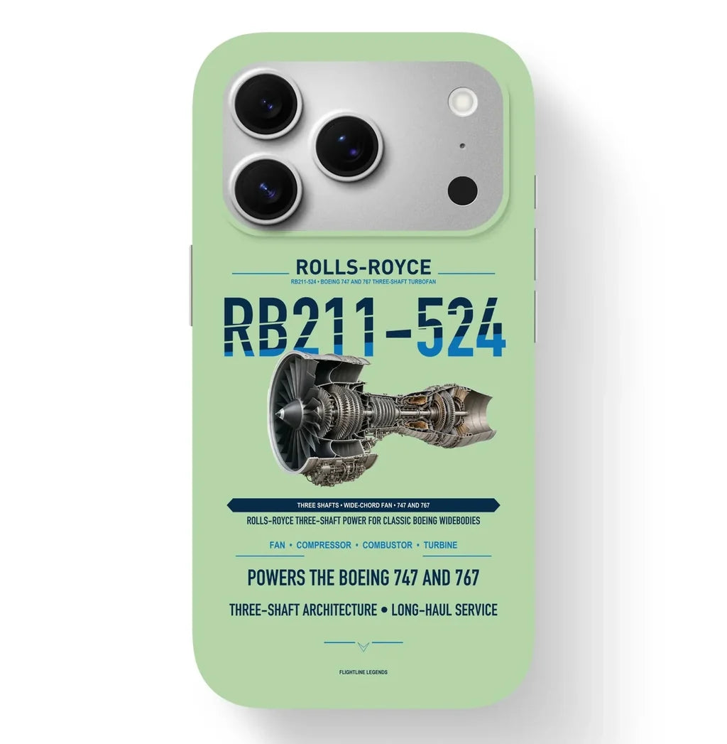 RB211-524 Case design on light green iphone case