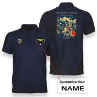 Thumbnail for VINTAGE G4214 - The Stairs To The Sky - Double-Side Polo T-Shirt design on navyblue+name