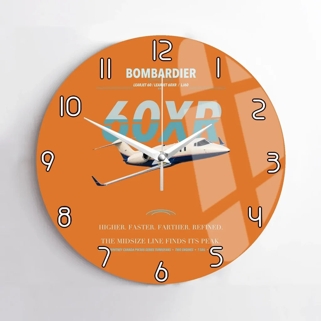 Bombardier Learjet 60XR design on orange no frame wall clock