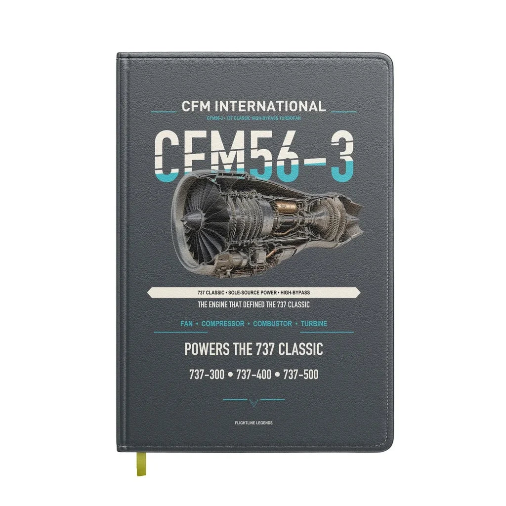 CFM56-3 design on gray notebook