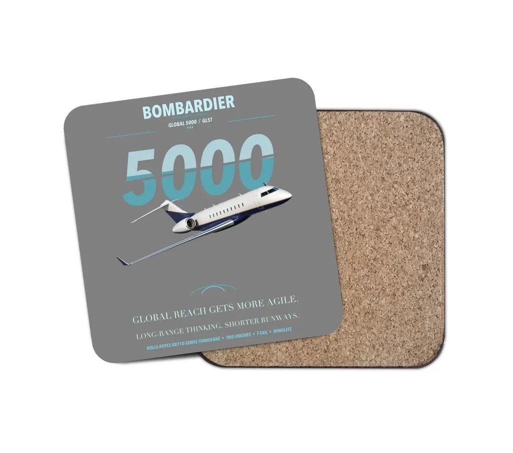 Bombardier Global 5000 design on gray 1 piece coaster