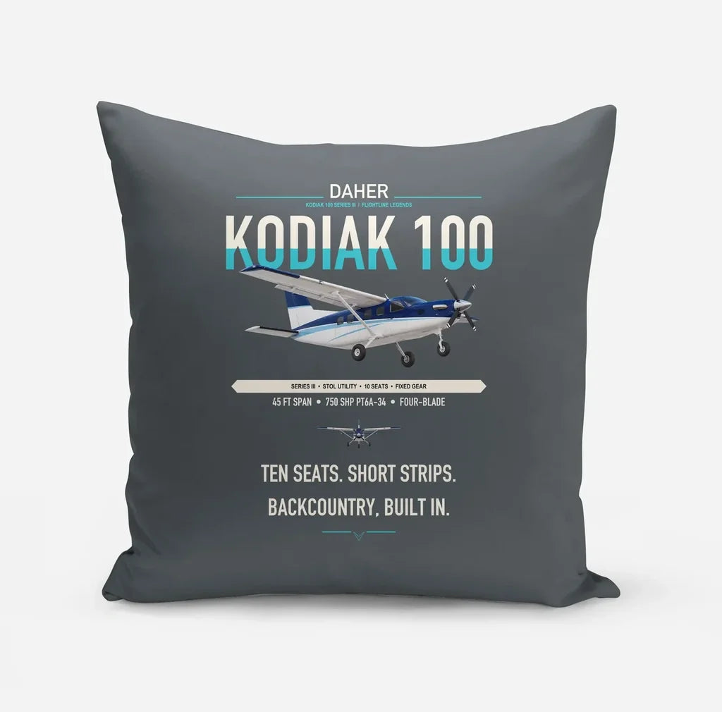 Daher Kodiak 100 Series III design on gray pillow